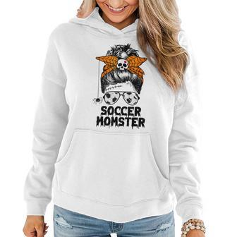 Soccer Mom Life Messy Bun Halloween Women Soccer Momster Women Hoodie Graphic Print Hooded Sweatshirt - Thegiftio UK