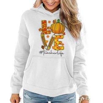 Thanksgiving Teacher Life Pumpkin Love Leopard Fall Vibes V7 Women Hoodie Graphic Print Hooded Sweatshirt - Thegiftio UK