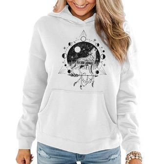 Wicca Astrology Howling Wolf Howling At The Moon Wolf Lovers Women Hoodie Graphic Print Hooded Sweatshirt - Thegiftio UK