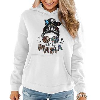 Witchy Mama Halloween Messy Bun Skull Funny Horror Movie Mom Women Hoodie | Mazezy