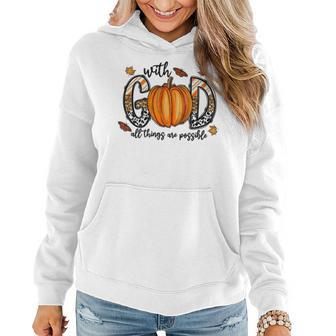 With God All Things Are Possible Fall Pumpkins Leopard Women Hoodie - Seseable