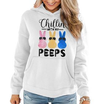 Womens Funny Chillin With My Peeps Easter Bunny Hangin With Peeps Women Hoodie | Mazezy