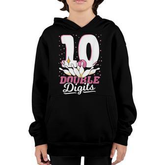 10 Double Digits - 10Th Birthday Girl Funny Kids Bowling Youth Hoodie - Thegiftio UK