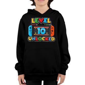 10 Year Old Boy Level 10 Unlocked 10Th Birthday Video Gamer Youth Hoodie - Thegiftio UK