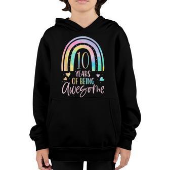 10 Years Of Being Awesome Rainbow Tie Dye 10Th Birthday Girl Youth Hoodie - Thegiftio UK