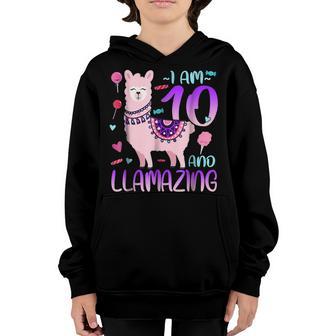 10 Years Old 10Th Birthday Llama Birthday Girl Gift V12 Youth Hoodie - Thegiftio UK