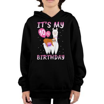 10 Years Old 10Th Birthday Llama Birthday Girl Gift Youth Hoodie - Thegiftio UK