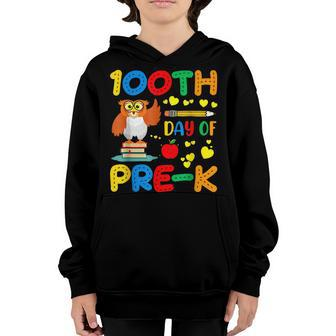 100 Day Of Pre K Student Owl 100 Days Of School Youth Hoodie - Seseable