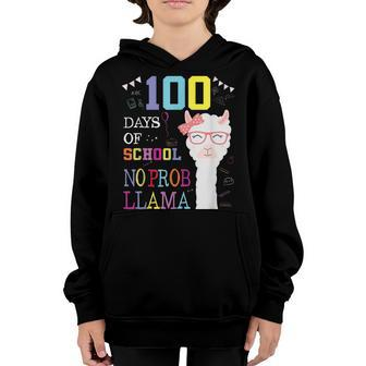 100 Day Of School 100Th No Probllama Llama Youth Hoodie - Seseable