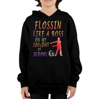 100 Day Of School Flossin Like A Boss Teacher Funny Kids Youth Hoodie - Seseable