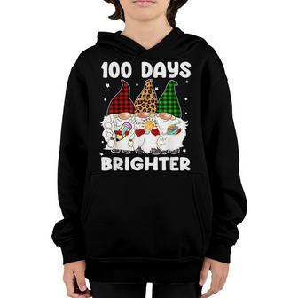 100 Days Brighter Happy 100Th Day Of School Gnome Teacher Youth Hoodie - Thegiftio UK