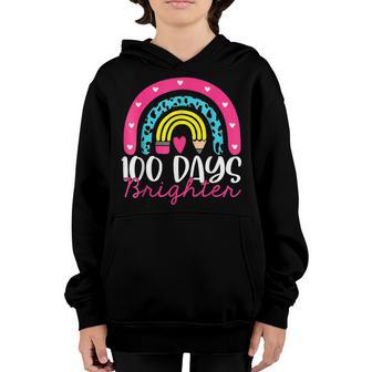 100 Days Brighter Teacher Student 100 Days Of School Rainbow V2 Youth Hoodie - Thegiftio UK