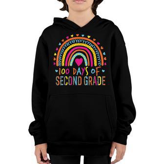 100 Days Of 2Nd Grade Leopard Rainbow 100Th Day Of School Youth Hoodie - Thegiftio UK