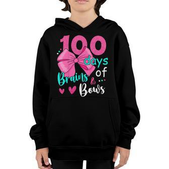100 Days Of Brains Bows 100Th Day Of School Gifts Kids Girls Youth Hoodie | Mazezy