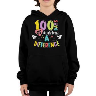 100 Days Of Making A Difference Happy 100Th Day Of School Youth Hoodie - Thegiftio UK
