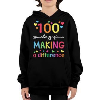100 Days Of Making Difference 100Th Day Of School Teacher Youth Hoodie - Thegiftio UK