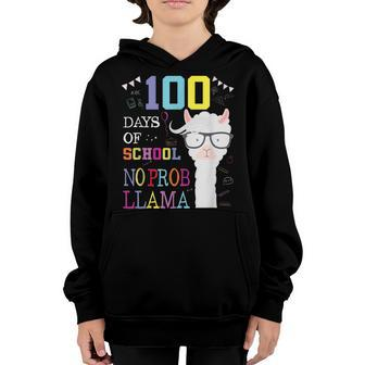 100 Days Of School 100Th Day No Probllama Llama Youth Hoodie - Seseable