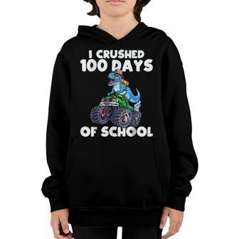 100 Days Of School 100Th Day Of School Dino Monster Truck Youth Hoodie - Thegiftio UK
