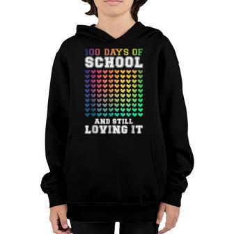 100 Days Of School And Still Loving It Rainbow Hearts Youth Hoodie - Thegiftio UK