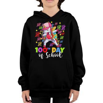 100 Days Of School Dabbing Unicorn Gift Kids Girls 100Th Day Youth Hoodie - Thegiftio UK