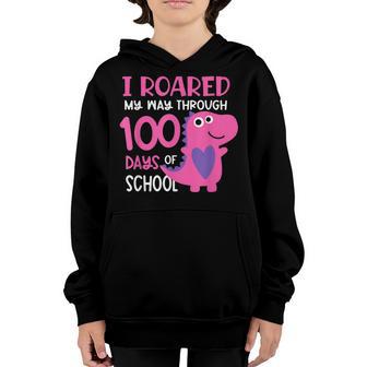 100 Days Of School Dinosaur I Roared My Way Through 100 Days Youth Hoodie - Thegiftio UK