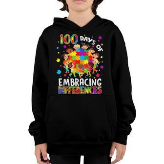 100 Days Of School Embracing Differences Autism Awareness Youth Hoodie - Seseable