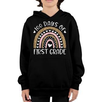100 Days Of School For First Grade Teacher Rainbow Leopard Youth Hoodie - Thegiftio UK