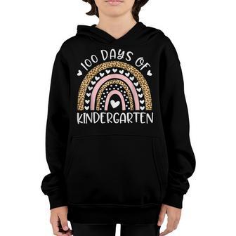 100 Days Of School For Kindergarten Teacher Rainbow Leopard Youth Hoodie - Thegiftio UK