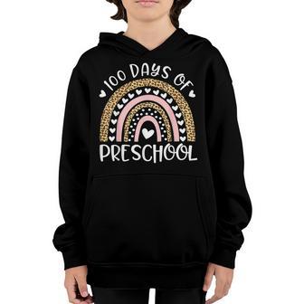 100 Days Of School For Preschool Teacher Rainbow Leopard Youth Hoodie - Thegiftio UK