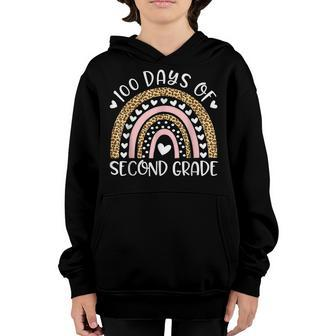 100 Days Of School For Second Grade Teacher Rainbow Leopard Youth Hoodie - Seseable