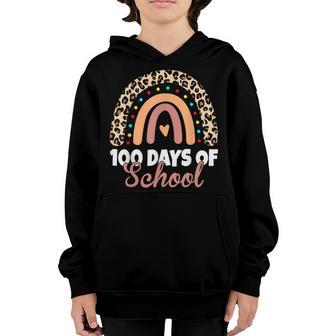 100 Days Of School Funny 100Th Day Of School Rainbow Leopard Youth Hoodie - Thegiftio UK