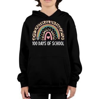 100 Days Of School Gifts 100Th Day Of School Rainbow Leopard Youth Hoodie - Thegiftio UK