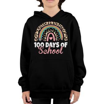 100 Days Of School Happy 100Th Day Of School Rainbow Leopard Youth Hoodie - Thegiftio UK