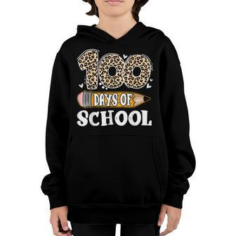 100 Days Of School Leopard Happy 100Th Day Of School Gifts Youth Hoodie - Seseable