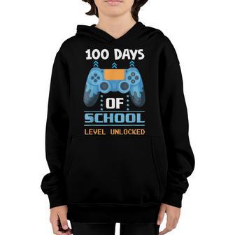 100 Days Of School Level Unlocked Gamer Student And Teacher Youth Hoodie - Thegiftio UK