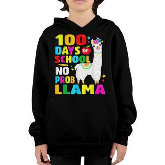 100 Days Of School No Problem Llama Girl 100Th Day Of School Youth Hoodie - Thegiftio UK