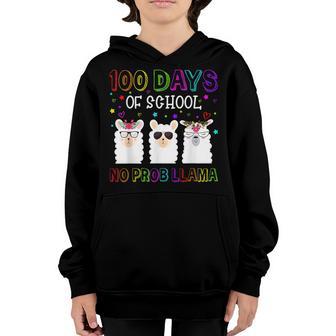 100 Days Of School No Probllama Llama 100Th Day Gifts Youth Hoodie - Thegiftio UK