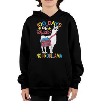 100 Days Of School No Probllama Llama 100Th Day Of School V2 Youth Hoodie - Thegiftio UK