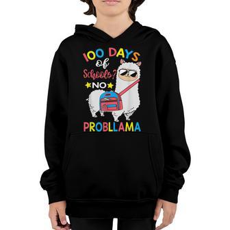 100 Days Of School No Probllama Llama 100Th Day Of School Youth Hoodie - Thegiftio UK