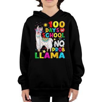 100 Days Of School No Probllama Llama 100Th Day V2 Youth Hoodie - Thegiftio UK