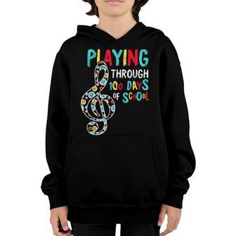100 Days Of School Playing Music Teacher Cool Student Gifts V2 Youth Hoodie - Seseable
