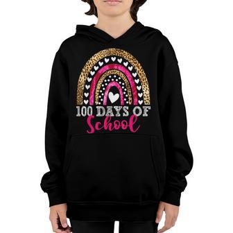 100 Days Of School Rainbow Leopard Gift Teacher Kids Youth Hoodie - Thegiftio UK
