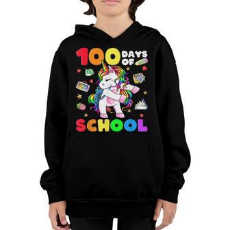 100 Days Of School Teacher Girls Flossing Unicorn 100Th Day Youth Hoodie - Thegiftio UK