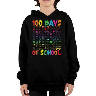 100 Days Of School Teacher Kids Student Boy Girl 100 Hearts Youth Hoodie - Thegiftio UK