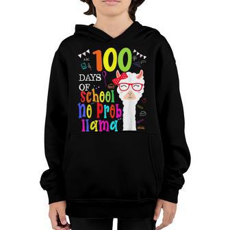 100 Days Of School Teacher No Probllama Llama Cute 100Th Day Youth Hoodie - Thegiftio UK