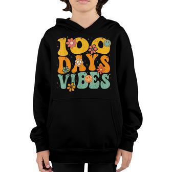 100 Days Of School Vibes 100Th Day Of School Retro Groovy V2 Youth Hoodie - Seseable