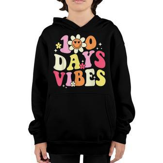 100 Days Of School Vibes 100Th Day Of School Retro Groovy V3 Youth Hoodie - Seseable