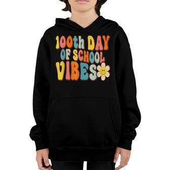 100 Days Of School Vibes 100Th Day Of School Retro Groovy V4 Youth Hoodie - Seseable