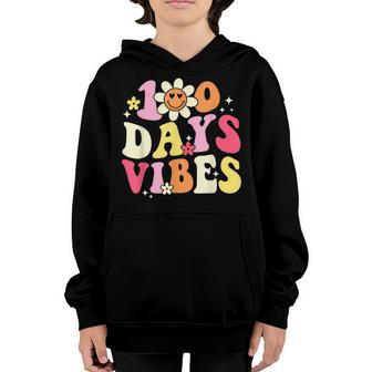 100 Days Of School Vibes 100Th Day Of School Retro Groovy V5 Youth Hoodie - Seseable