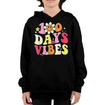100 Days Of School Vibes 100Th Day Of School Retro Groovy V6 Youth Hoodie - Seseable